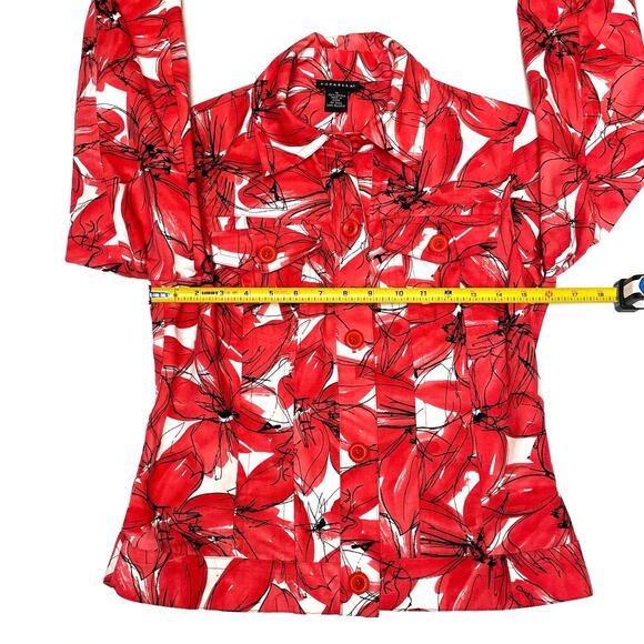 Rafaella Women’s Long Sleeve Cropped Button-Up Jacket, Red Floral, Size M - Picture 6 of 9
